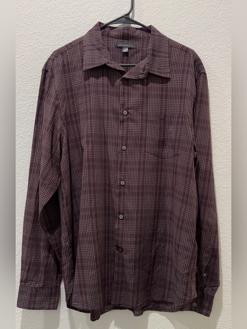 John Varvatos Men's Long-Sleeve Plaid Button-Down Shirt - Maroon